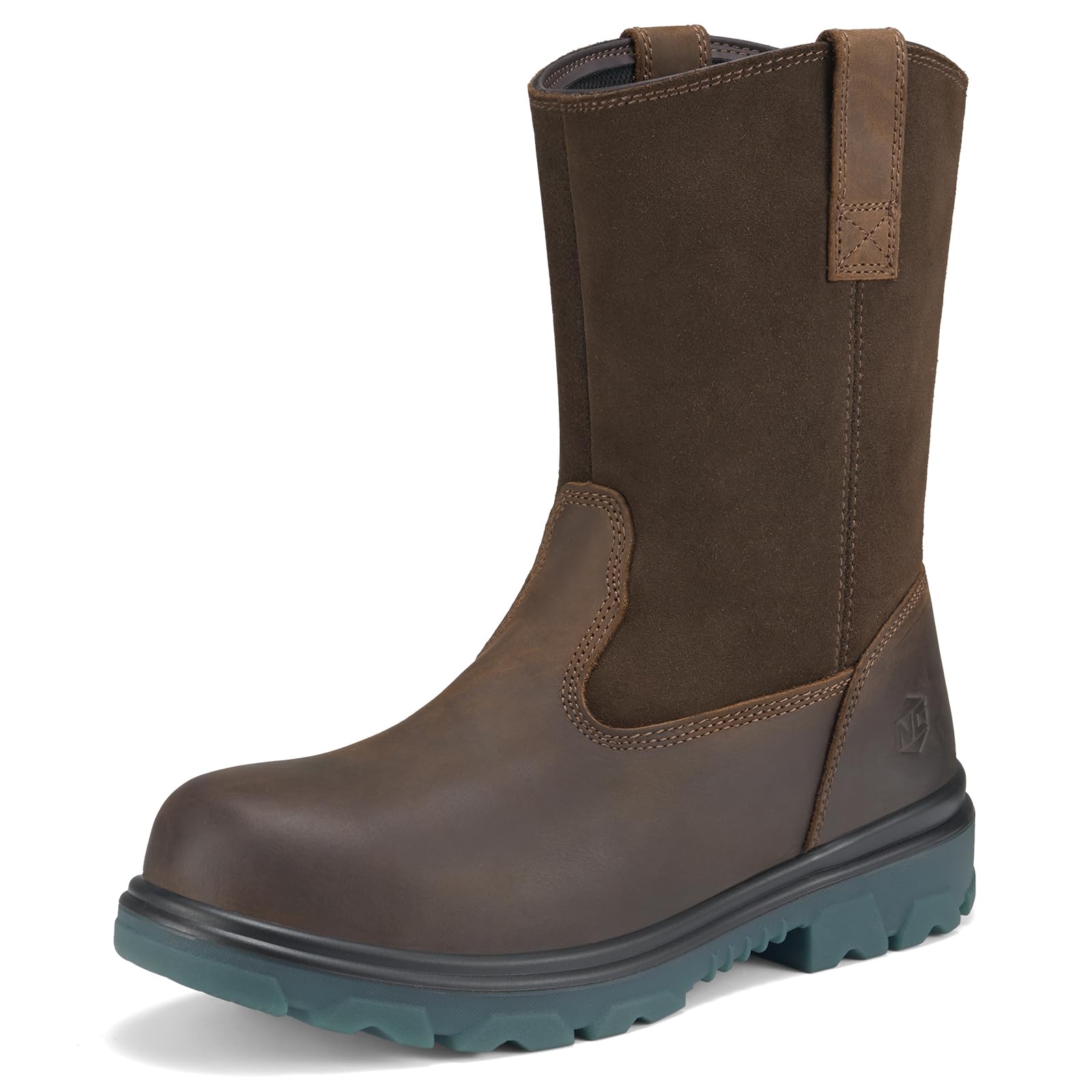 NINGO Steel Toe Work Boots for Men, Waterproof Wellington Mens Boots with Full Grain Leather, Slip Resistant and Puncture Proof, Pull-On Work Shoes for Construction, Industrial and Farming