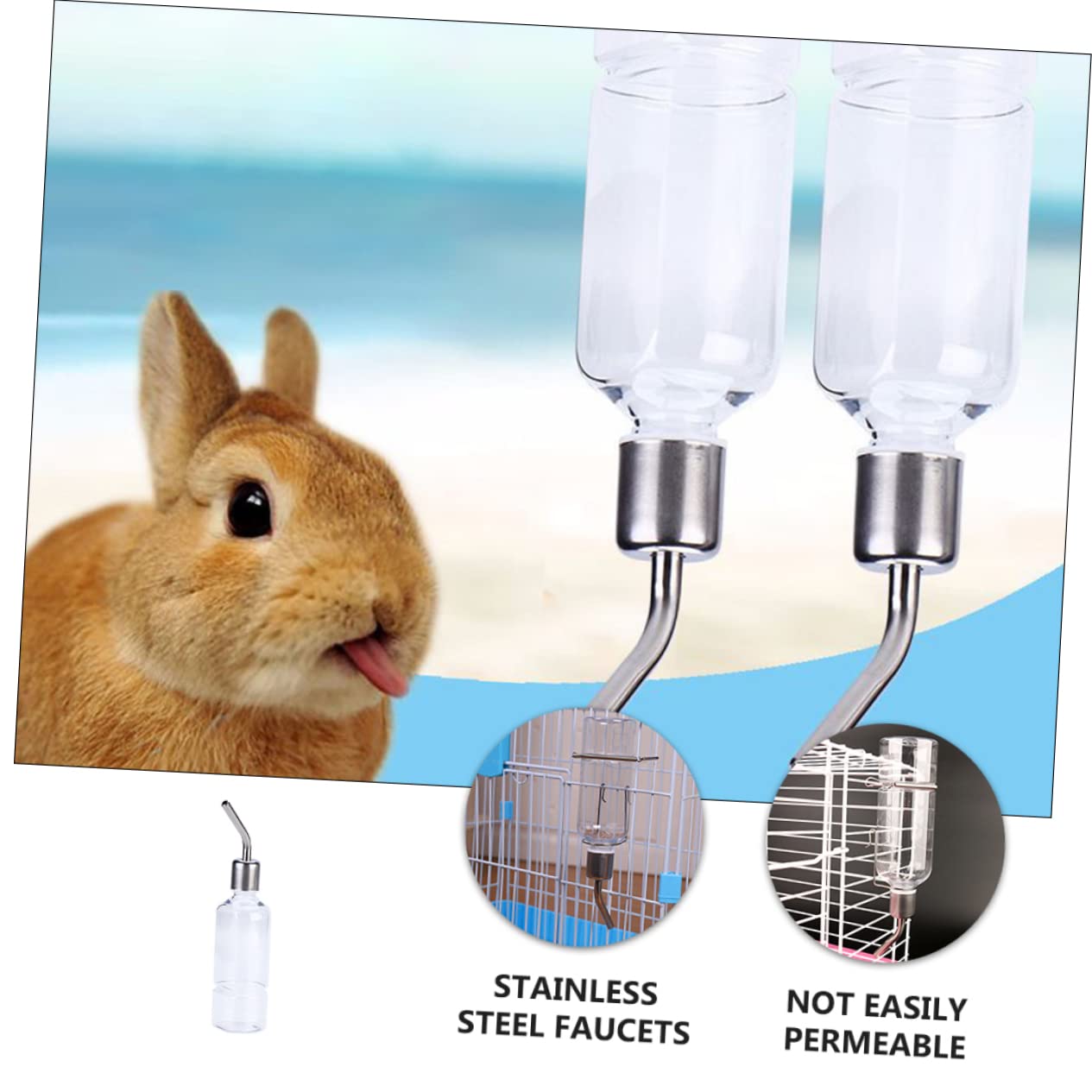 6piezas Botella De Agua para Mascotas Diseño Colgante Bebedero para Hámster Conejos y Cobayas Fabricada y Inoxidable Sistema Antigoteo y Fácil Instalación Pack