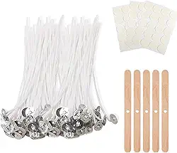 Kit para Fabricação de Velas, 100 Pavios de Algodão com Sustentadores, Adesivos e Palitos de Madeira