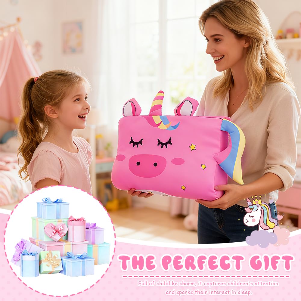 Schlummerkids Cojín, Genérico Kids Pillow, Almohada Schlummerkids, 45 * 27 * 6 cm Almohada para Niños, Diseño Ergonómico, Transpirable, con Animales Lindos(Unicornio)