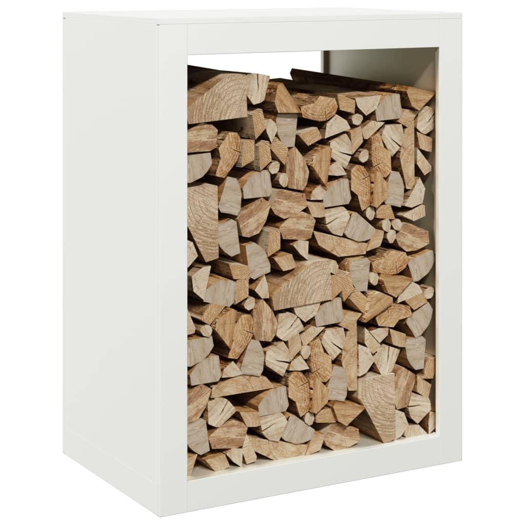 Estantería para leña, color blanco, 60 x 40 x 80 cm, acero, soporte de madera para chimenea, leña, almacenamiento y almacenamiento en el salón, terraza o jardín, accesorios robustos