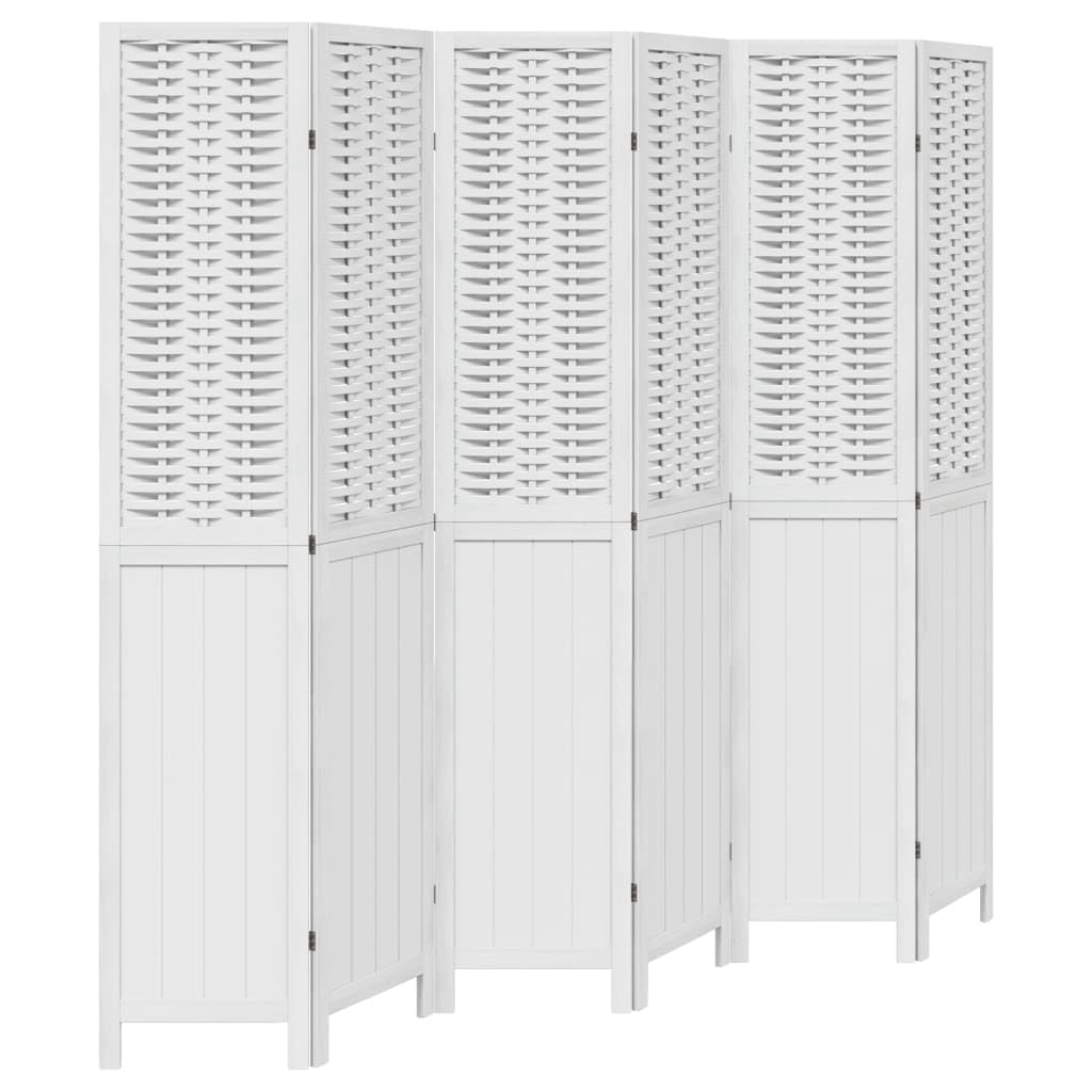vidaXL Biombo Separador de 6 Paneles Madera Maciza Paulownia Blanco