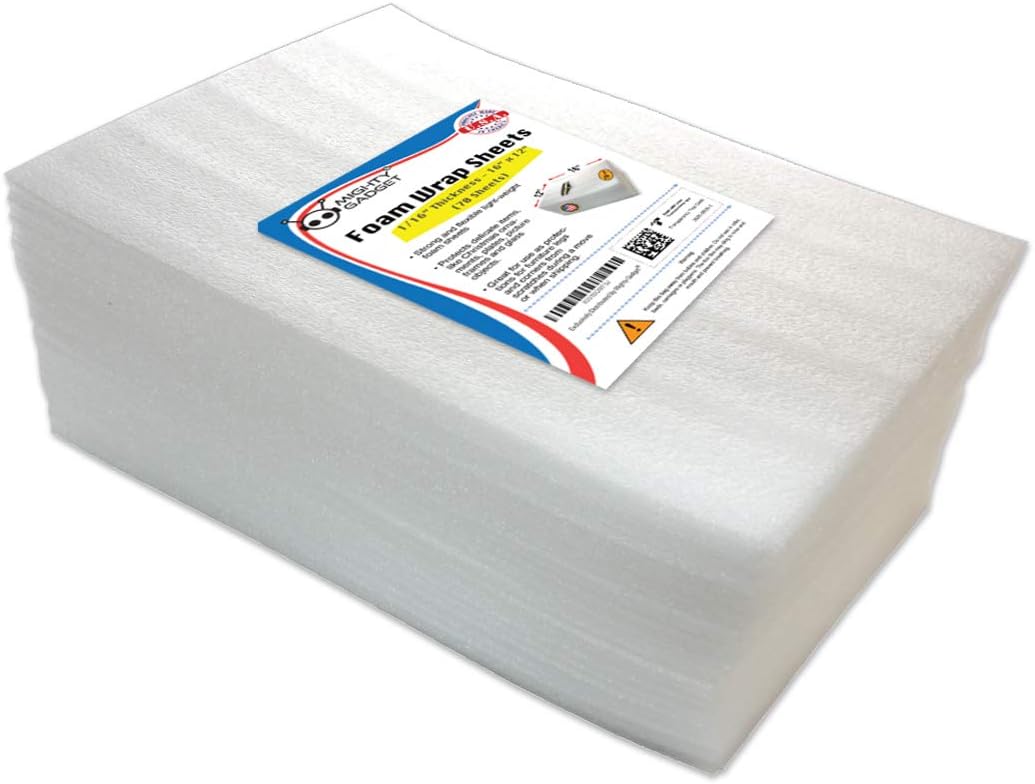 70 Pack of Mighty Gadget (R) Large 16" x 12" Foam Wrap Sheets Cushioning for Moving Storage Packing and Shipping Supplies, 70-Pack (White)