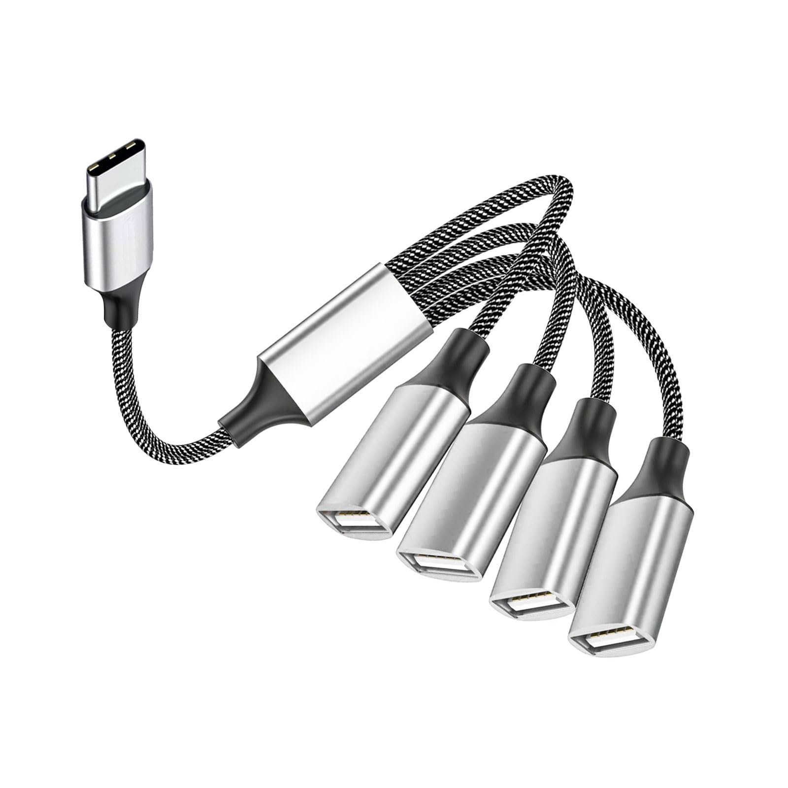 Fidioto Cable USB C macho a 4 USB hembra, adaptador de cargador tipo C a 3 USB, hub para laptop, tablet, teléfono, unidad de disco flash, consolas de juegos