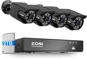 ZOSI 4K 8CH PoE Security Camera System (16CH Expandable), H.265+ 8CH NVR with 2TB HDD for 24/7 Record, 4 x 8MP PoE IP Cameras Outdoor Indoor, Human Detection, One-Way Audio, 100ft IR Night Vision asin的图片
