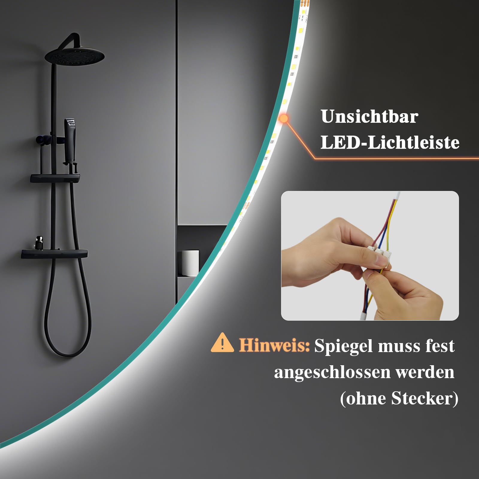 Badspiegel mit Beleuchtung - LED-Badezimmer-Spiegel-Round 50cm,Touch-Schalter,Dimmbar,3 Lichtfarben, Speicherfunktion, Badezimmerspiegel mit HD Sicherheitsgla - Explosionsschutz Wandspiegel
