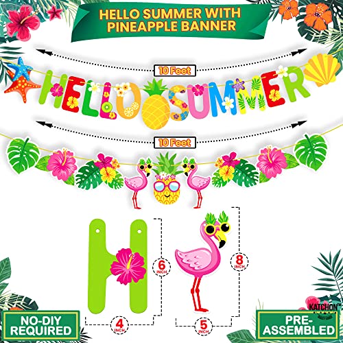 Image of KatchOn, Hello Summer Banner - 10 Feet, Pack of 2 | Luau Party Decorations | Hello Summer Party Decorations | Flamingo Garland for Tropical, Aloha, Hawaiian, Beach, Pool, Flamingo Decoration
