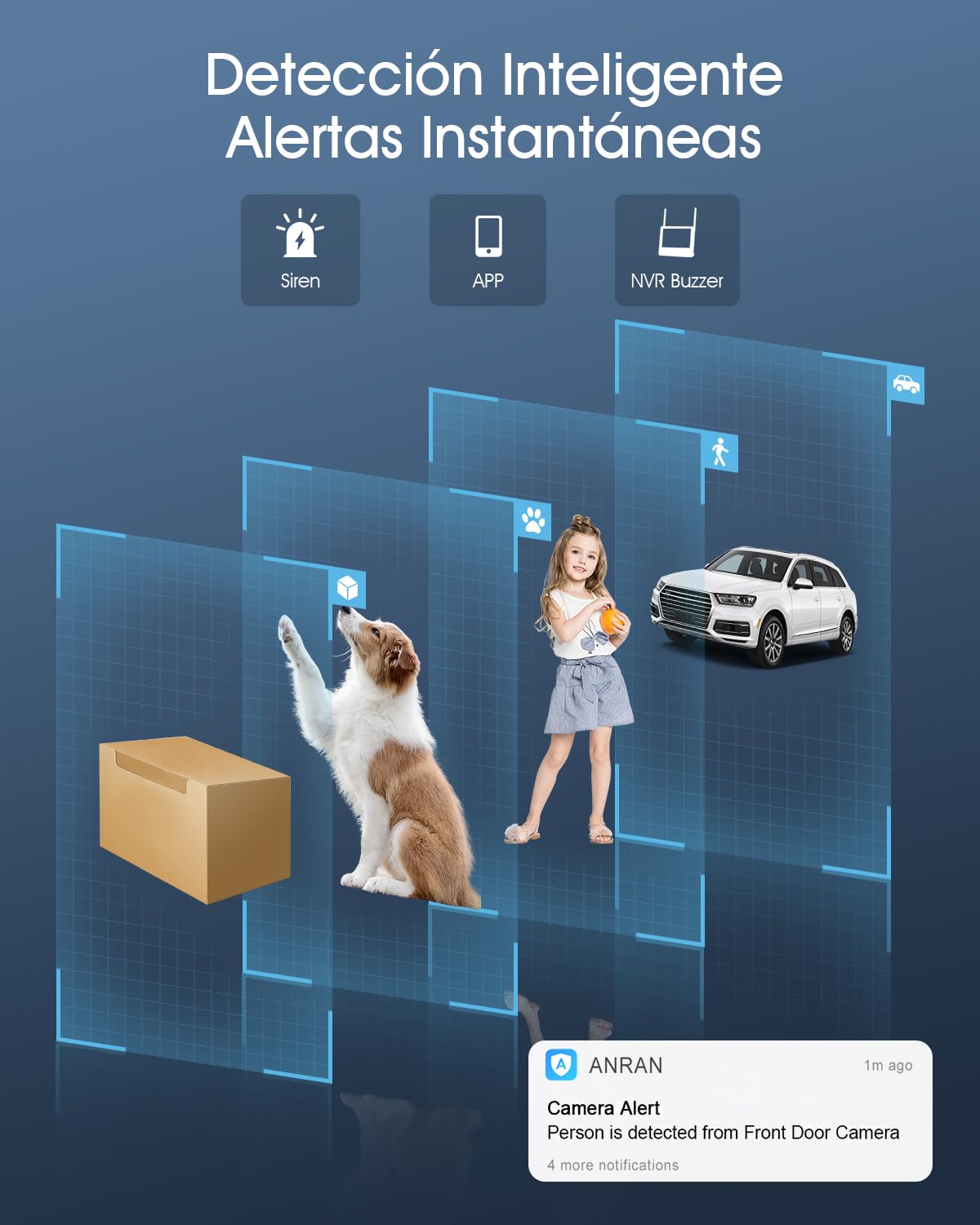 ANRAN [2025 Nueva] 3K Kit Camaras Vigilancia WiFi Exterior, 4X 5MP Sistema de Cámara Seguridad, 8CH 10.5'' NVR con HDD de 2TB, Grabación 24/7, Visión Nocturna, Audio de 2 vías, Seguimiento Automático