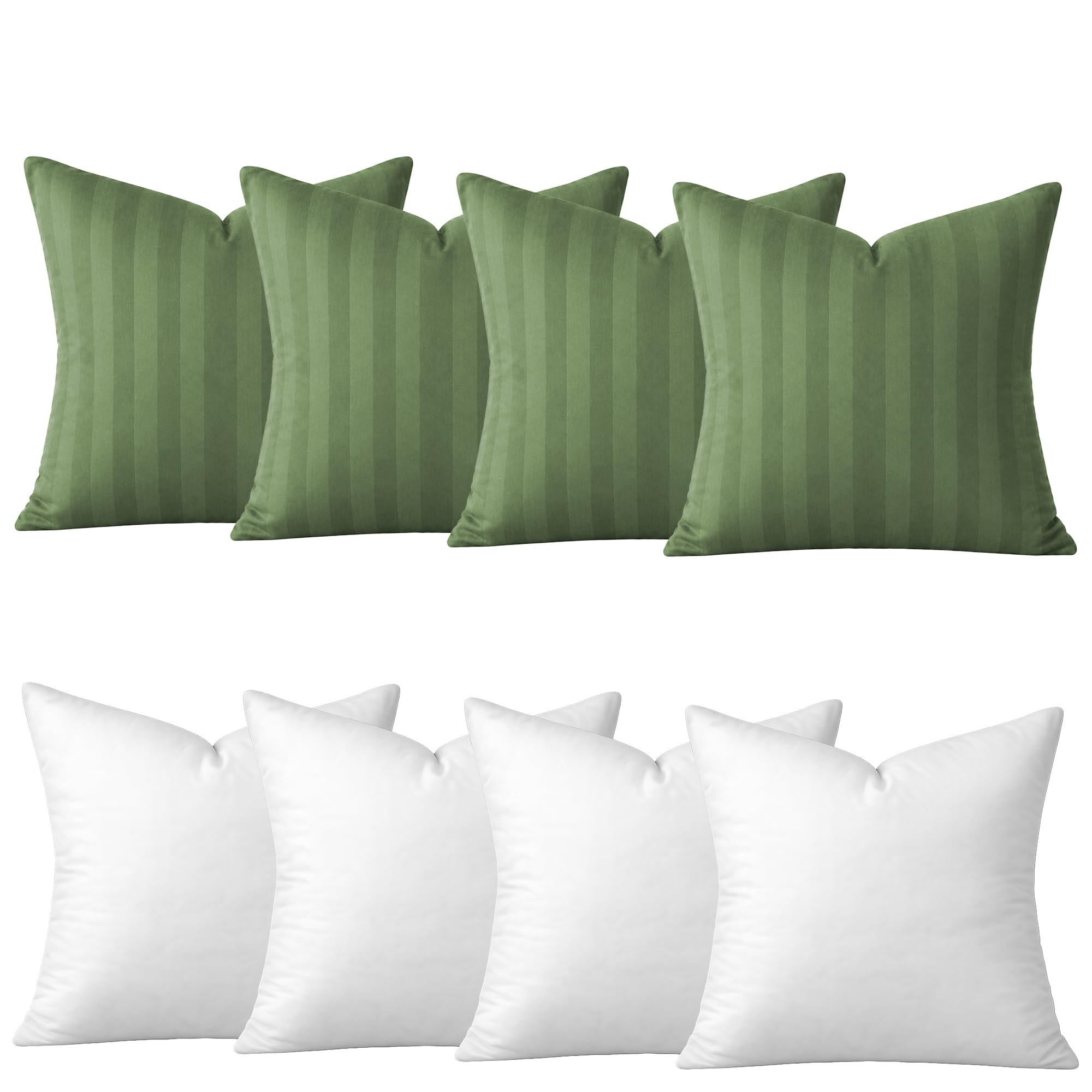 Hafaa Olive Green Cushions with Covers Included Pack of 4, 40 x 40 cm Decorative Stripe Microfiber Throw Pillows with Hidden Zip Closure for Living Room Couch office & Home Décor