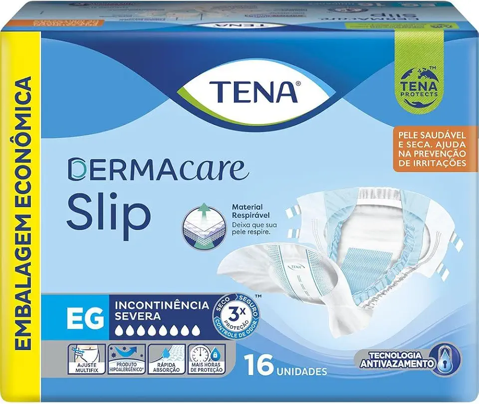 Tena Slip Dermacare, Fralda Geriátrica para Incontinência Urinária, EG - 16 unidades