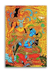 Tamatina Kerala Mural Art Canvas Painting | Radha Krishna | Traditional Art Unframed Painting for Home decor|Size - 36X24 Inches.c149