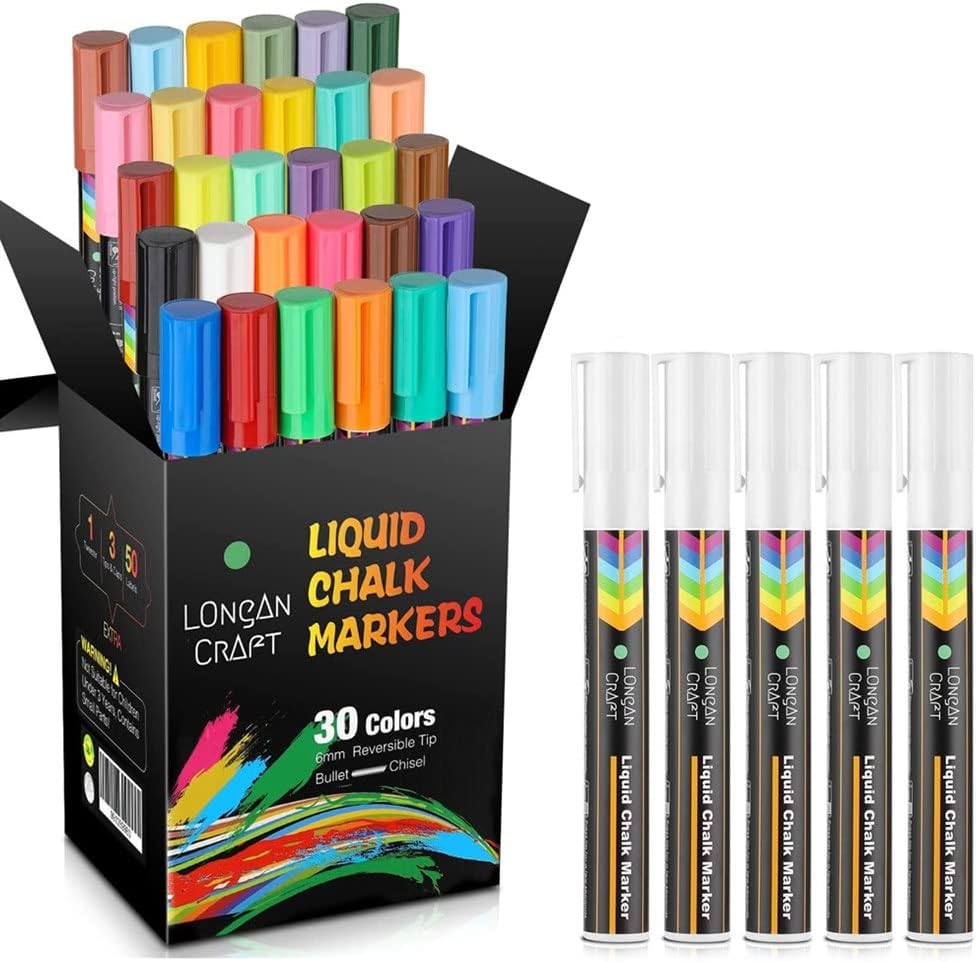 Longan Craft Liquid Chalk Markers, 6mm Reversible Tips