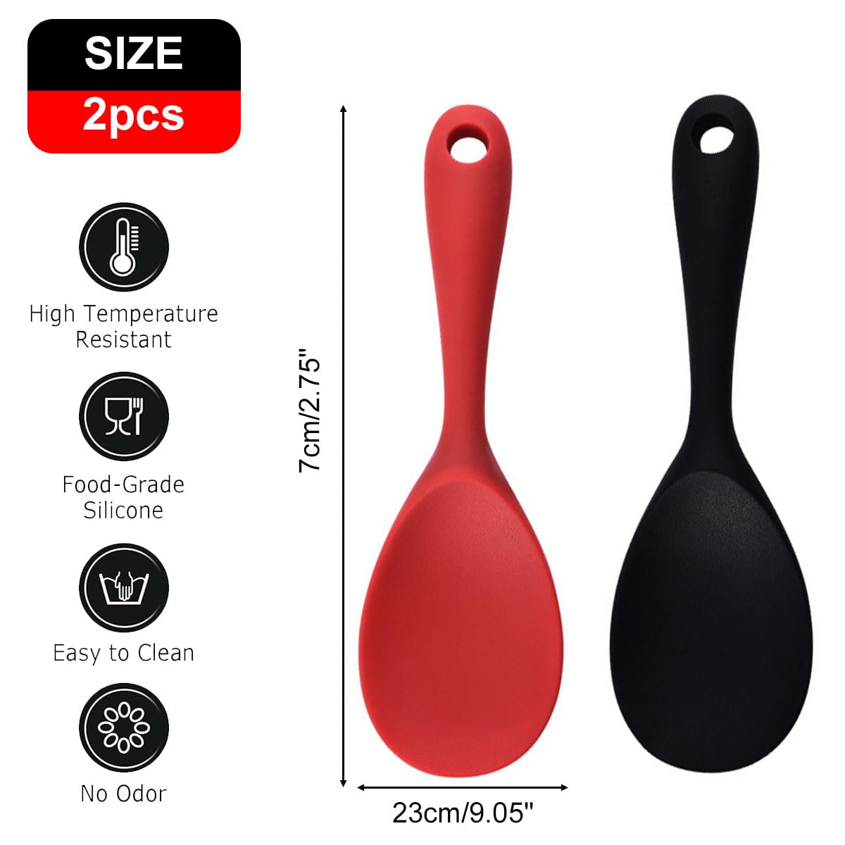 Paletta Riso, Cucchiai da Riso, Cucchiaio da Riso Antiaderente, Cucchiai Da Cucina In Silicone, Cucchiaio di Silicone per Mescolare, Cucchiaino per Servire Riso, per Mescolare Miscelare (Rosso＆Nero