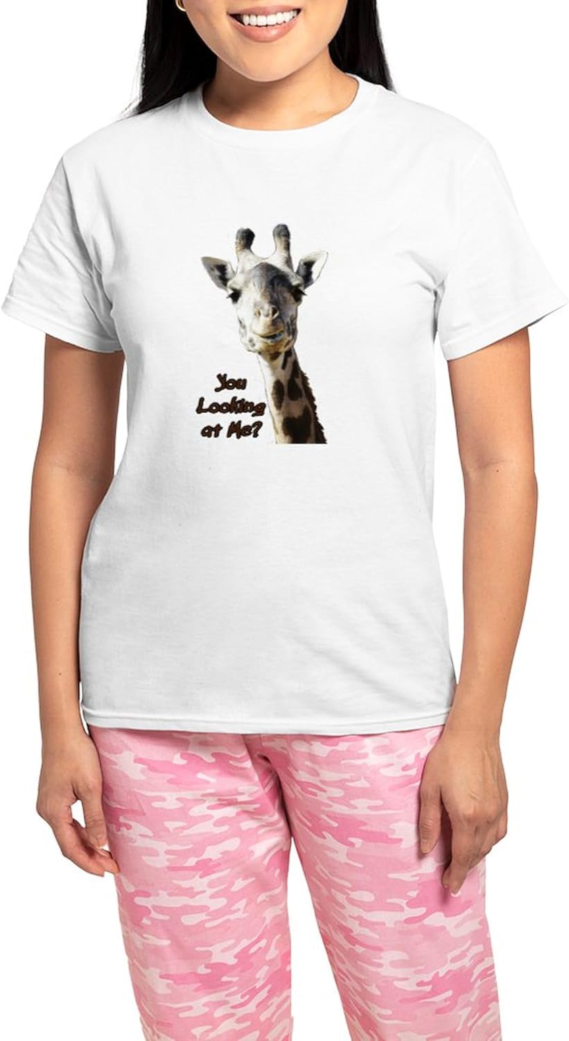 CafePress You Looking at Me Giraffe Pajamas Women's Novelty Cotton Pajama Set, Comfortable PJ Sleepwear
