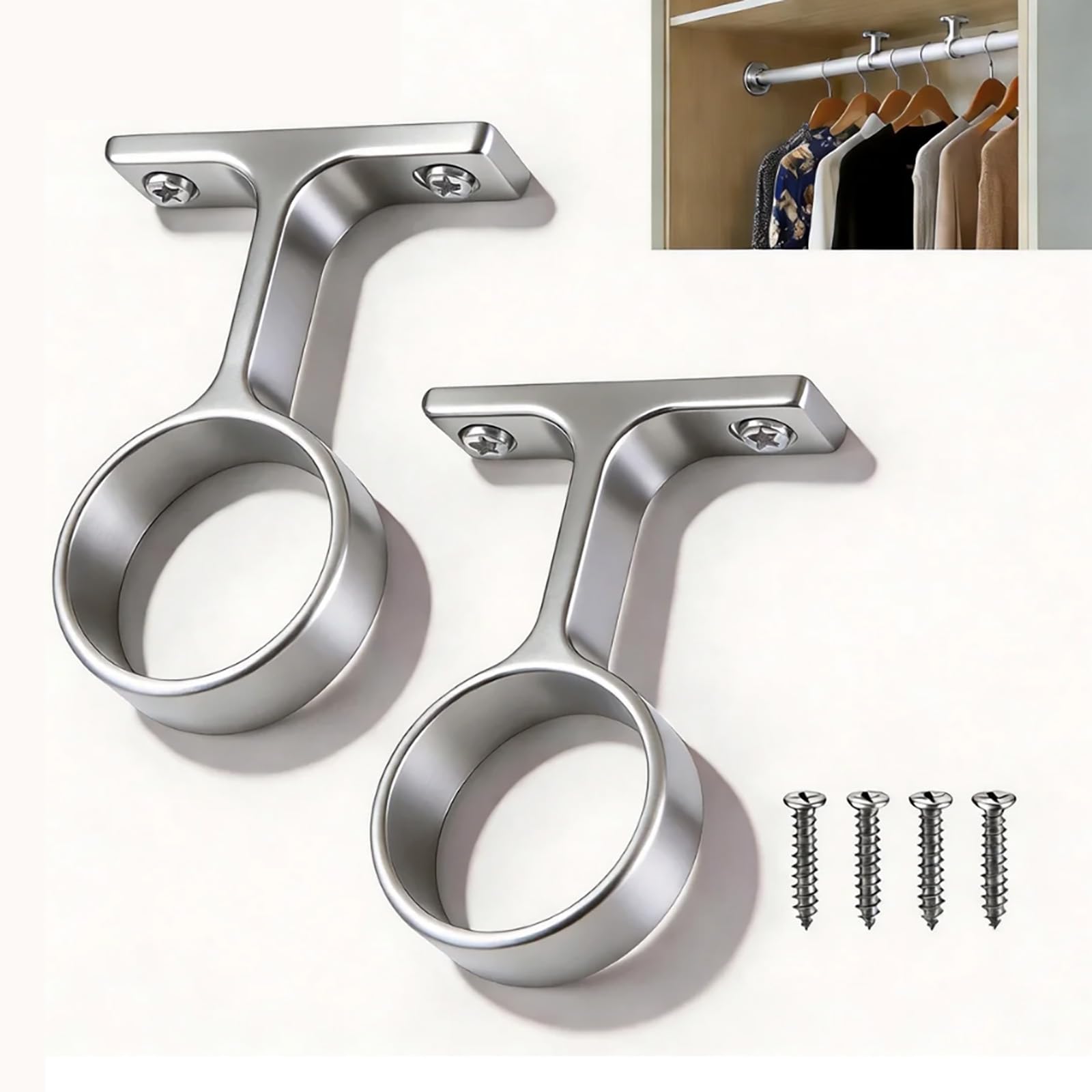 2 Pcs 1 5/16 Inch Round Wardrobe Closet Rod Center Support Brackets(Silver)