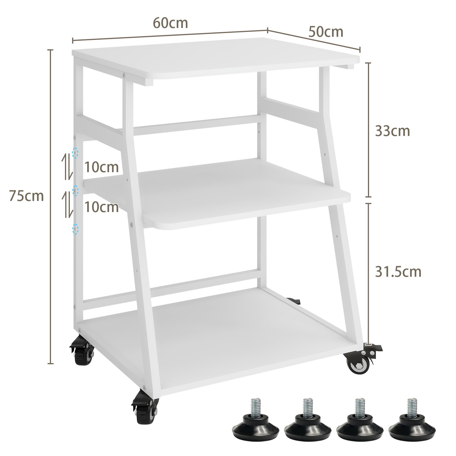 PUNCIA 50 x 50 x 51 cm Mesa para Impresora de 3 Niveles con Ruedas