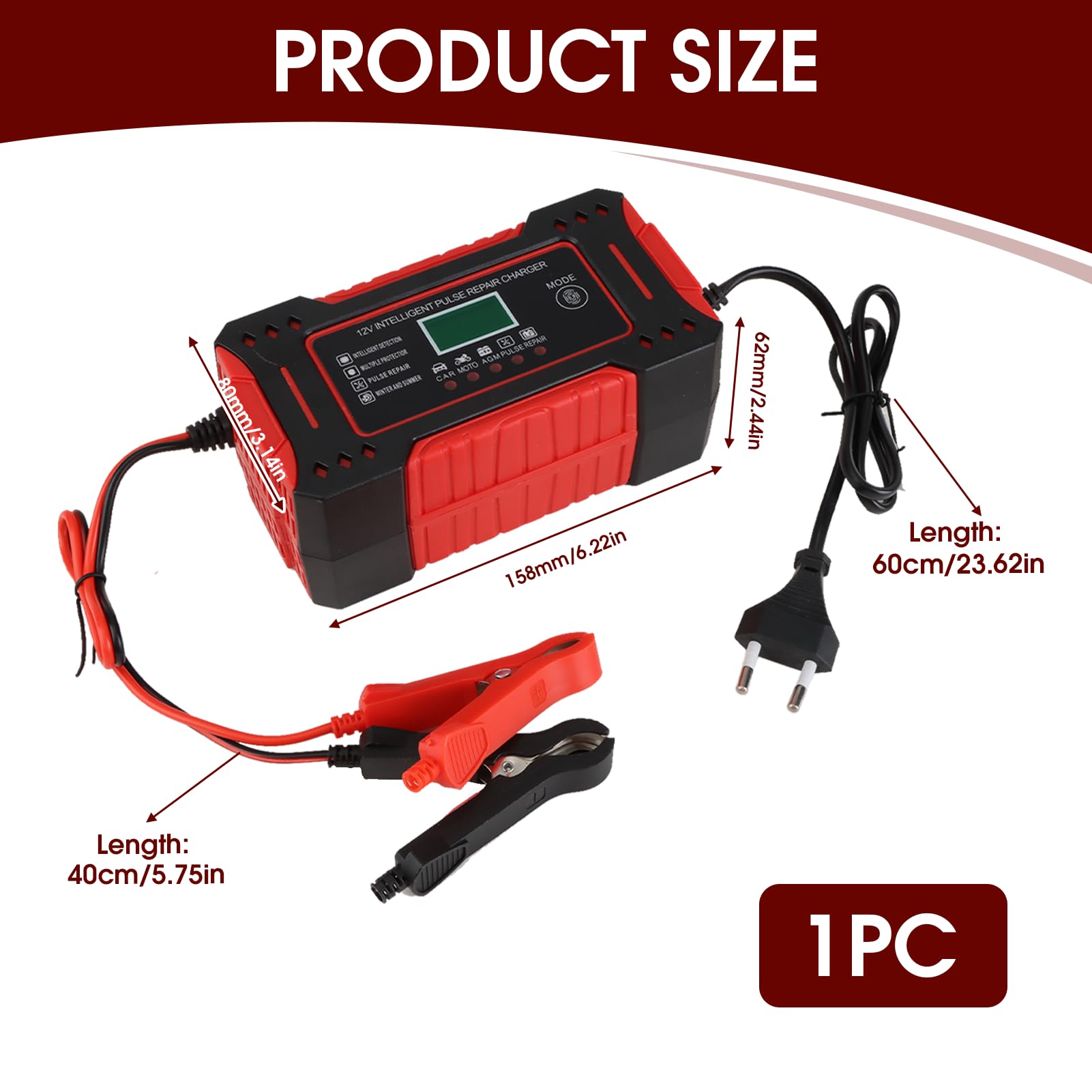Chargeur Batterie Voiture 12V/6A Intelligent, Chargeur de Batterie Automatique avec Affichage Numérique pour Auto Moto Bateau Tondeuse à Gazon et Camion, Ajuste Tension Selon Température