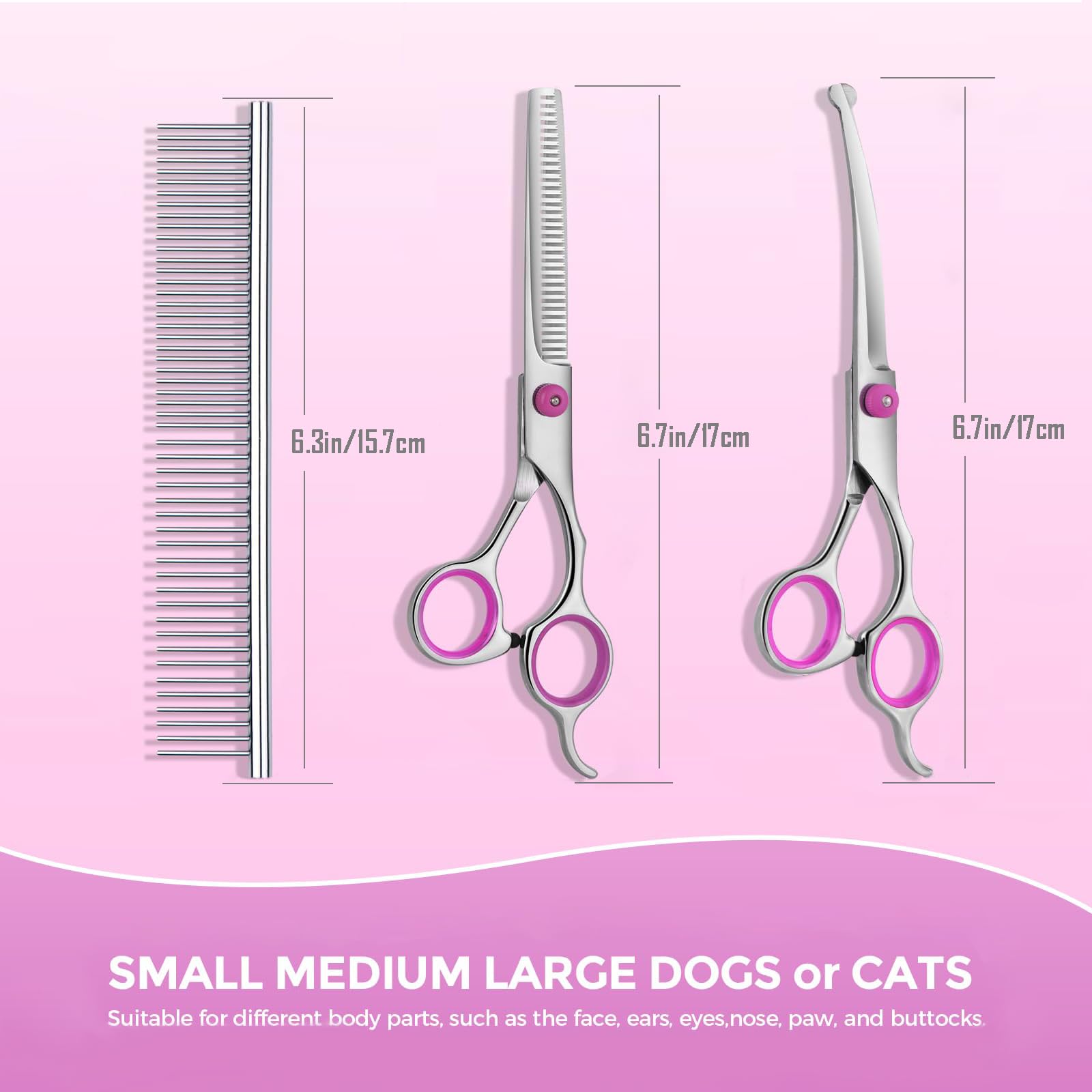 Lot de 3 ciseaux de toilettage pour chiens et chats en acier inoxydable avec peigne de toilettage