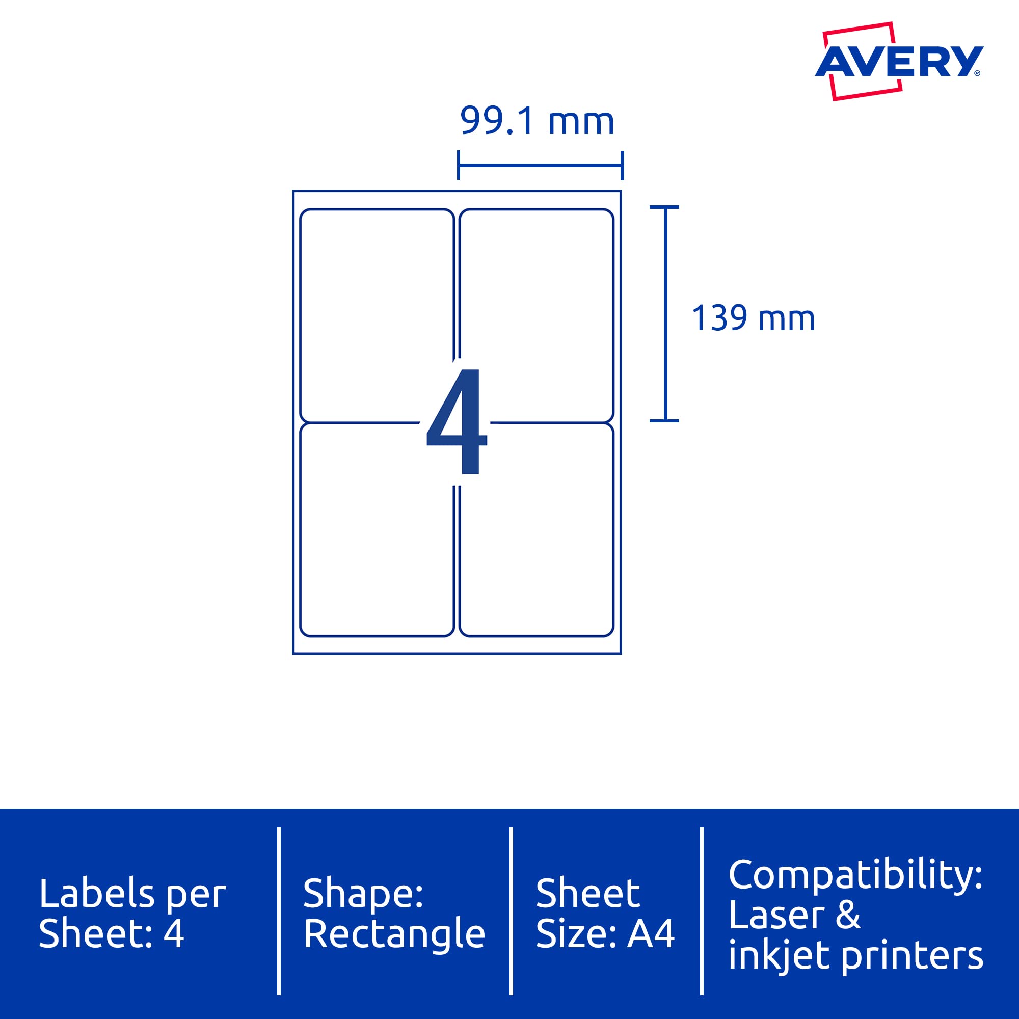 Avery Trueblock® Lot de 1000 étiquettes d'expédition pour imprimantes laser 99,1 x 57 mm