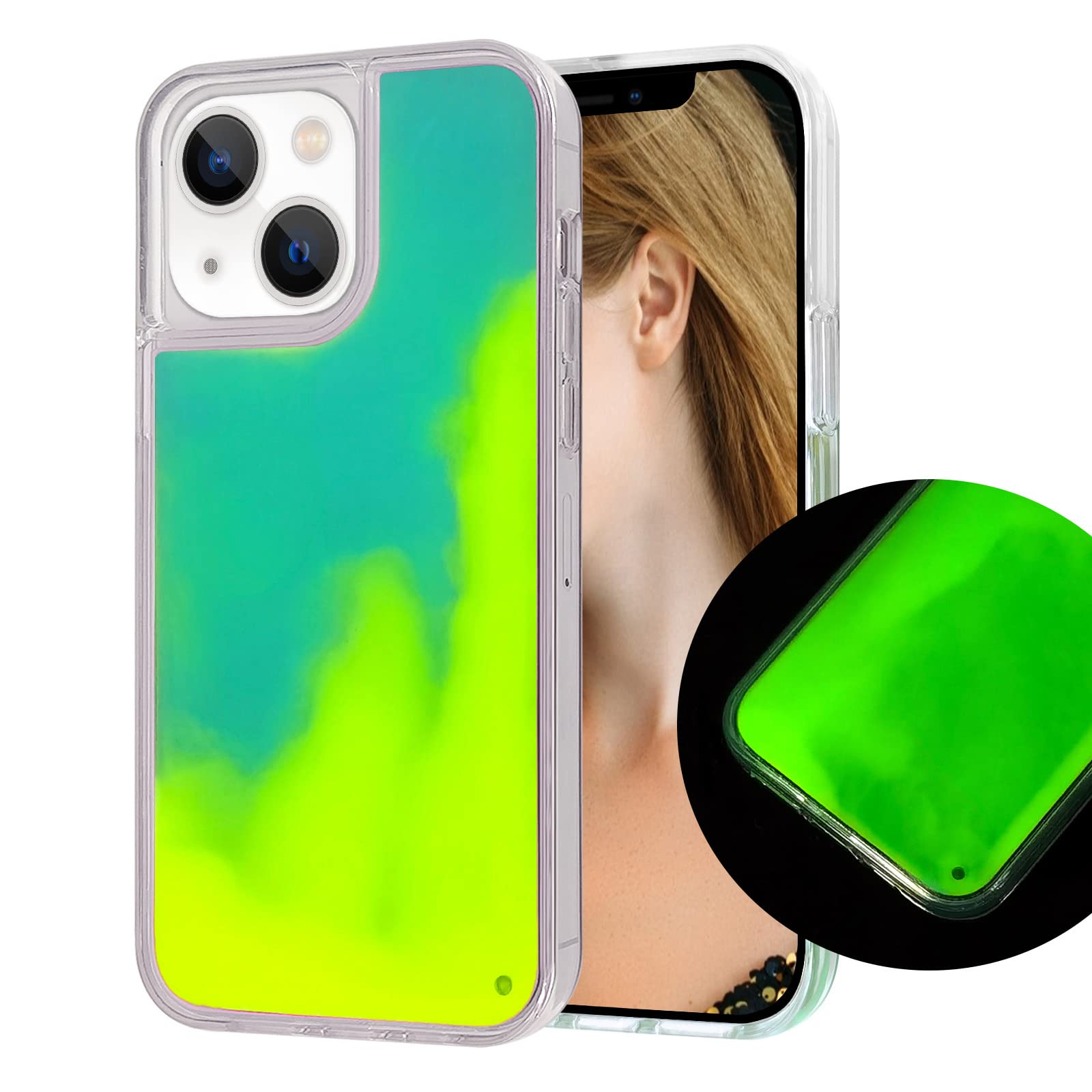 Losin Fluorescent Case Compatible with iPhone 14 Plus Quicksand Case Liquid Glow Sand Phone Case Luxury Glow in The Darkness Noctiluncent Liquid Luminous Sand Fashion Luxury Cover for Women and Men