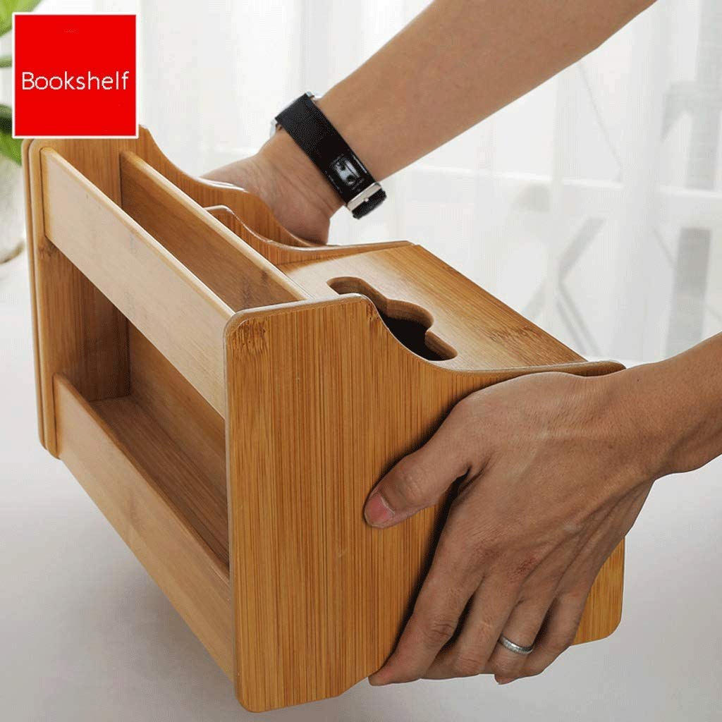 Aufbewahrung Ordner/Schnellhefter/Organisator/Einstellbare Desktop-Bücherregal Schreibtisch-Organisator mit Schubladen Bambus Holz Desktop-Bücherregal Bürobedarf Verkaufsregalen (Natural) Ablagesyste