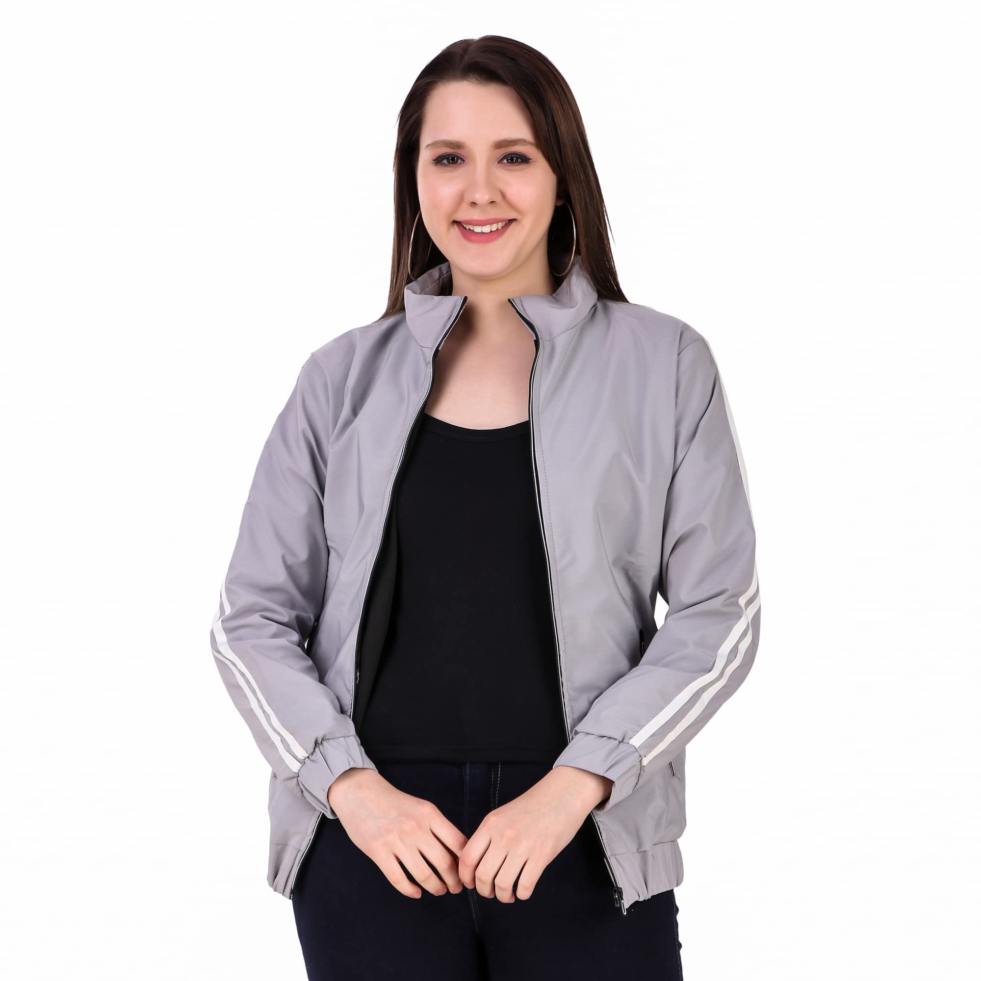 Grey Winter Wear Long Sleeves Zipper Jacket For Women-image-46