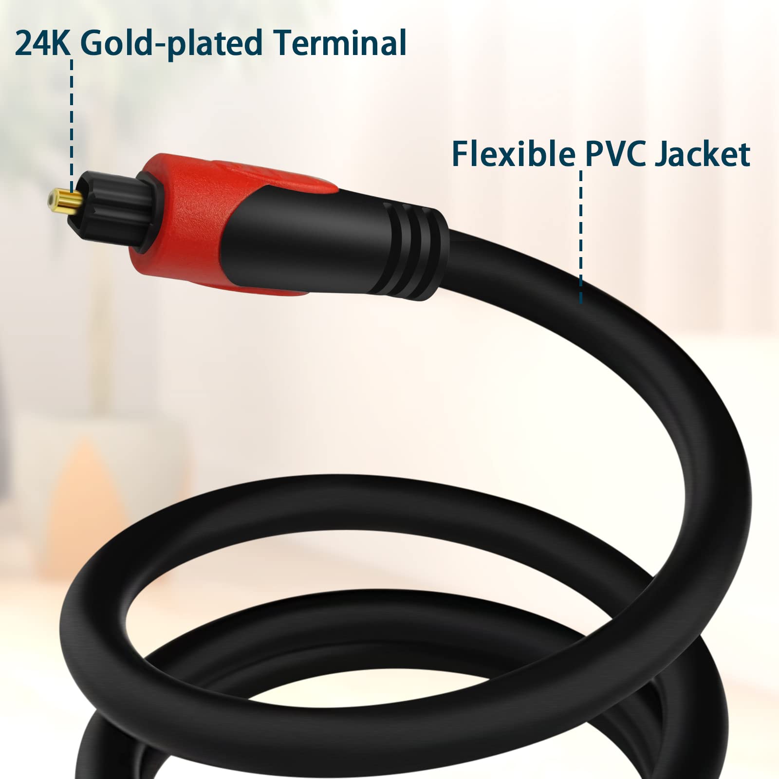 OLKIEQZ Optical Audio Cable 3 FT, Digital Audio Fiber Optic Cable Toslink, Flexible Jacket, Compatible with Home Theater, Sound Bar,