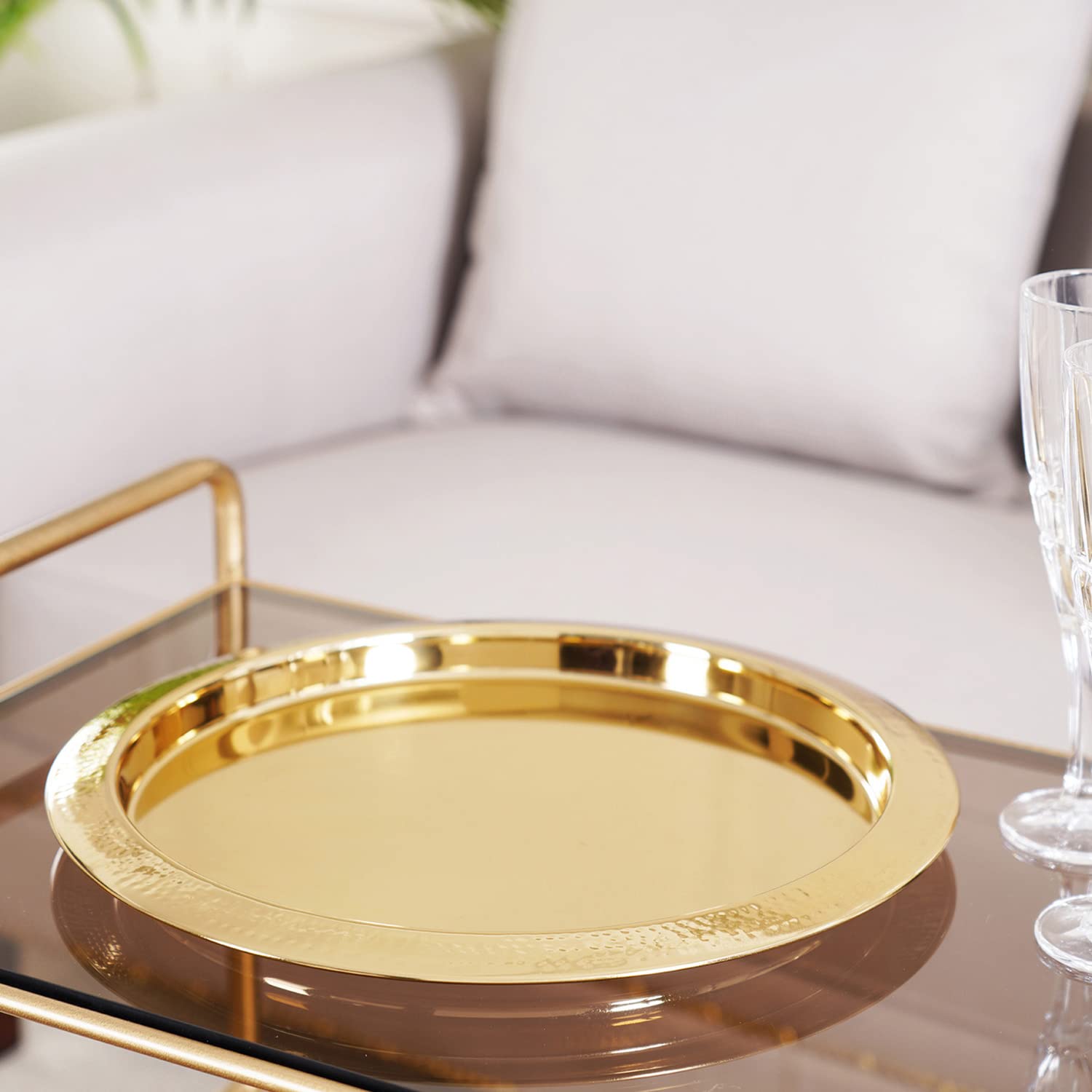 Pure Home + Living Aiden Gold Hammered Round Tray