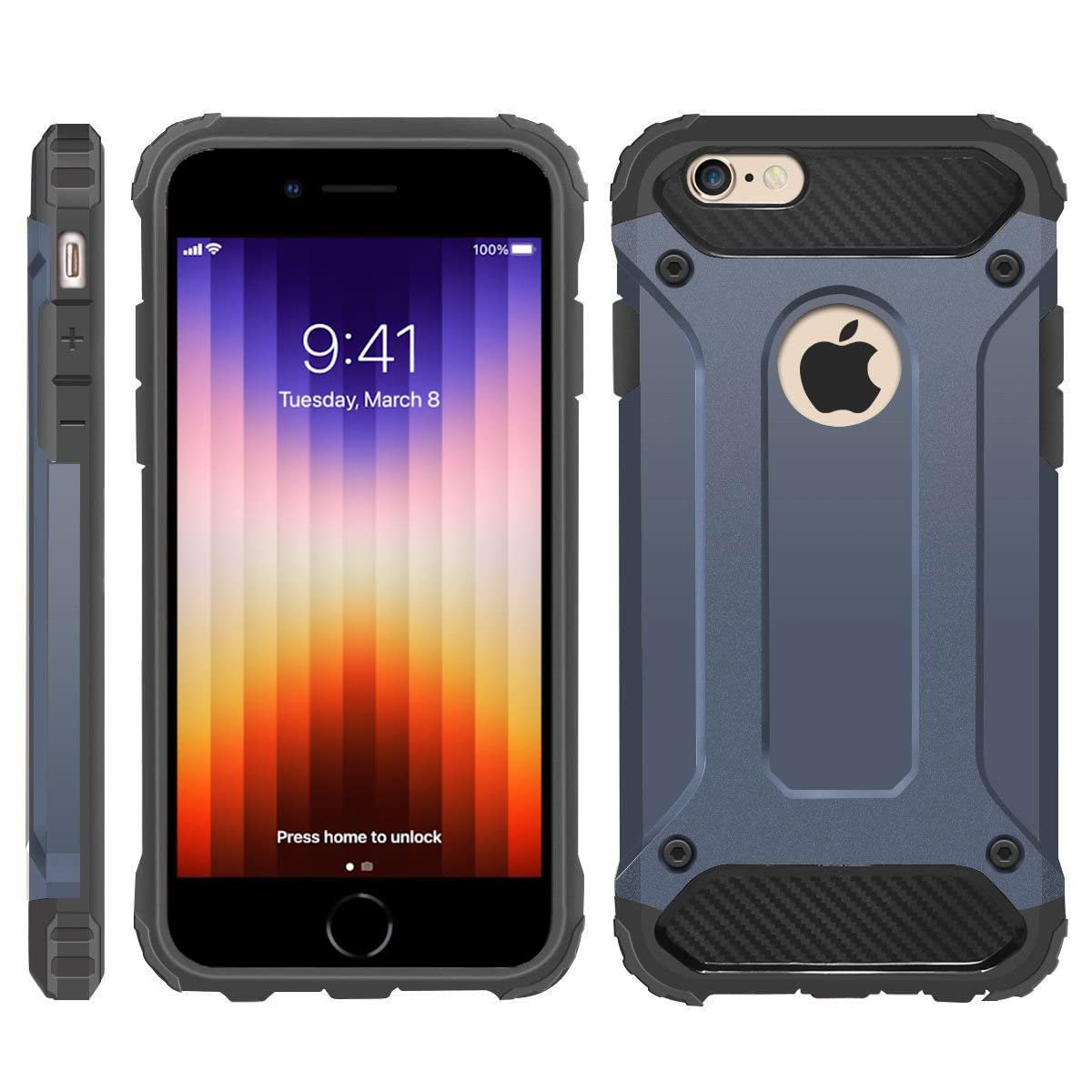 iPhone SE 2022 /2020 Armor Case, iPhone SE 2022 /2020 Phone Case, Military-Duty Case - Impact Resistant Hybrid Heavy Duty Dual Layer Armor Hard Plastic And Bumper Protective Case (Blue)