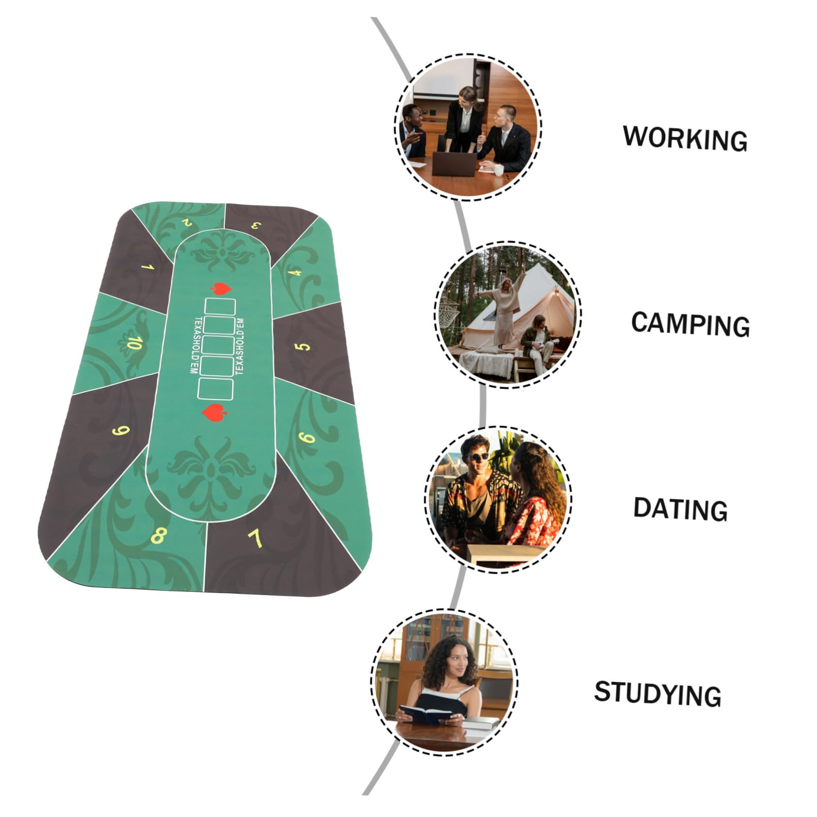 Gatuida Rechteckige Poker Spielmatte aus Gummi für 10 Personen Grün