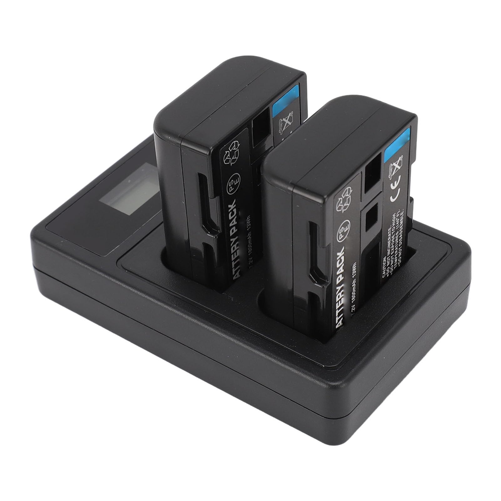 Batteria per Fotocamera da 2 Pacchi da 1800 MAh con Doppio Caricatore USB, Display LCD, Materiale ABS, Base di Ricarica per Videocamera o Fotocamera Equivalente NP FM50 di Tipo M