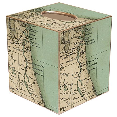 Northeast Florida Antique Map Paper Mache Tissue Box Cover