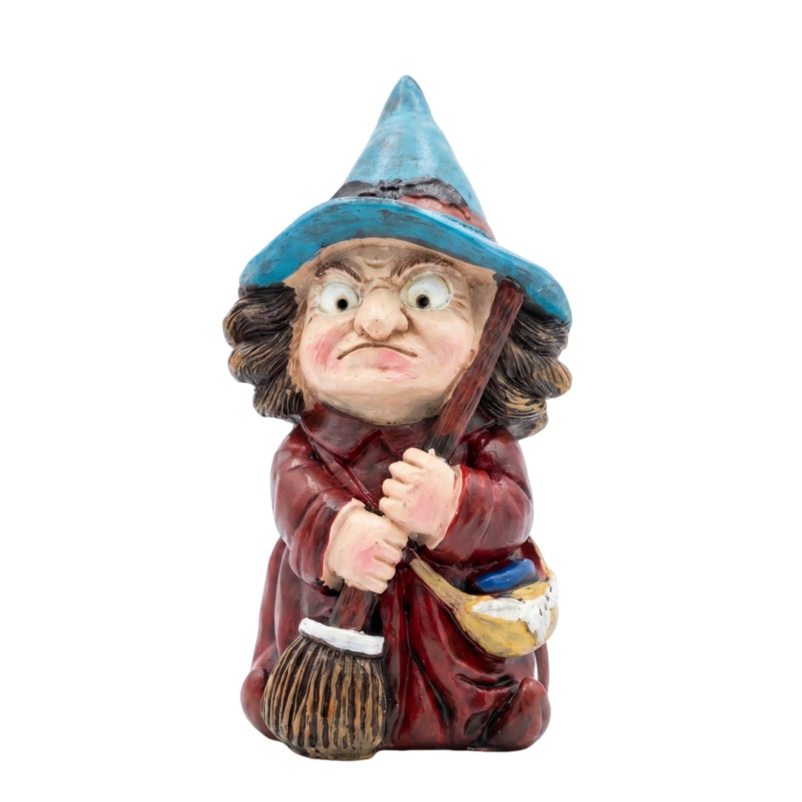 Virelynx Witch on Broomstick Resin Figurine – Halloween Gnome Statue Wizard Hat, Vintage Spooky Decor for Shelf Desk Table