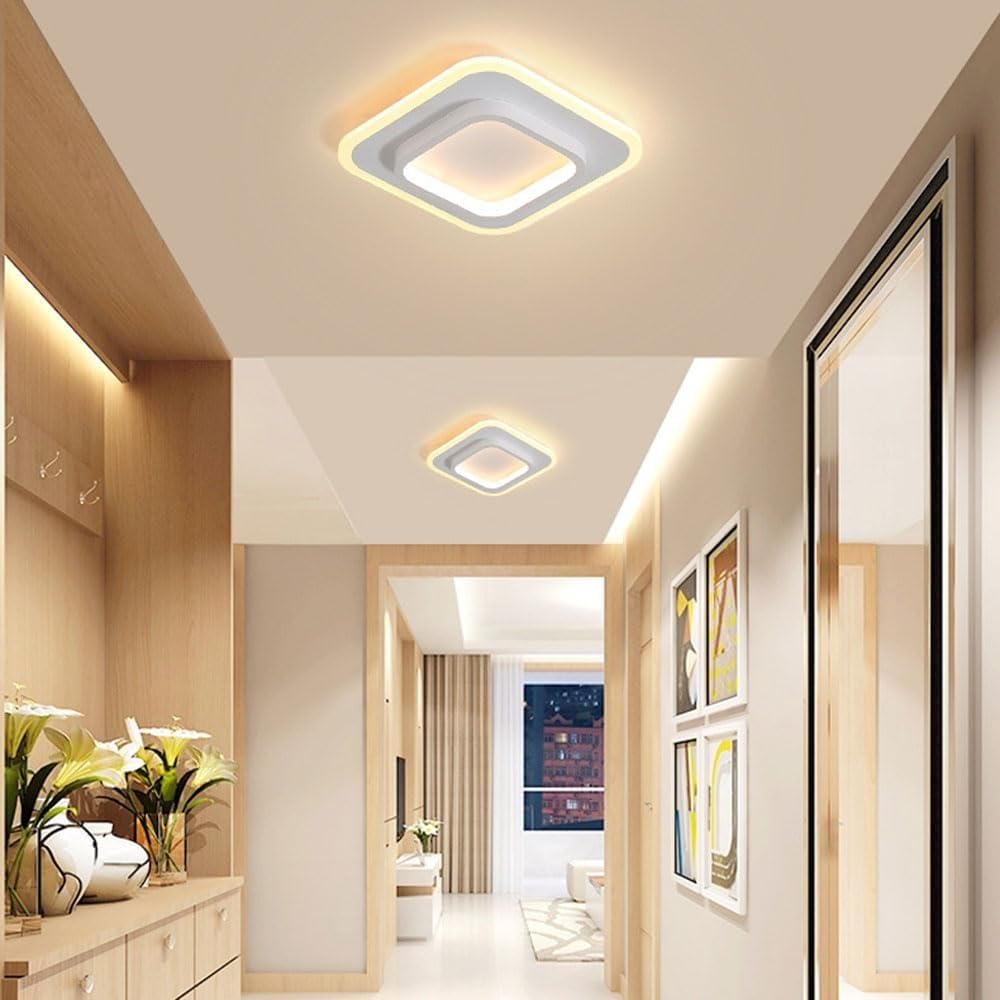 Nowoczesna Kwadratowa LED Lampy Sufitowa, Minimalistyczny Plafon Edge Lit Pierścień Oświetlenie Sufitowe CCT Regulowane Korytarz Wejście(White,24cm/9.44in)