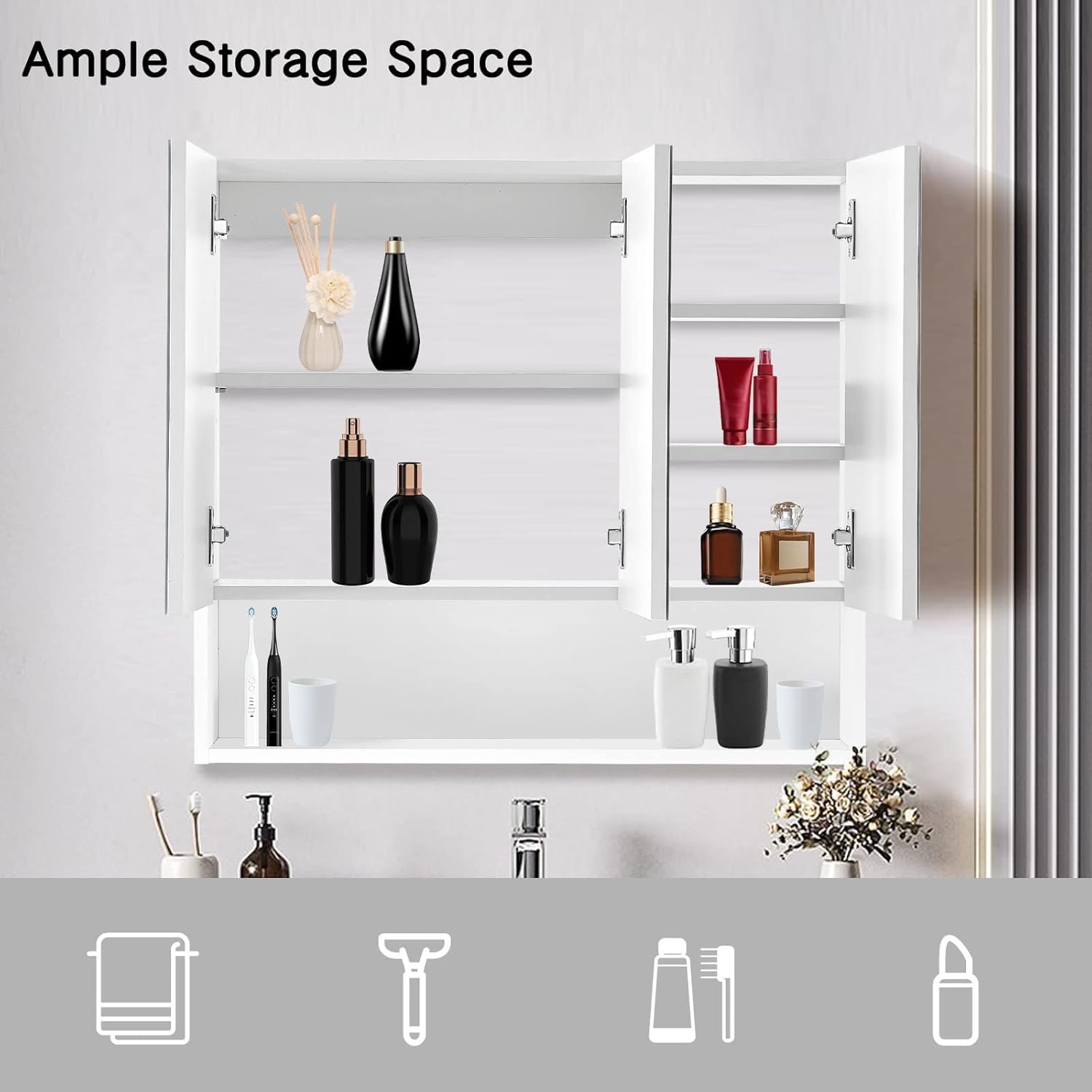 Make-upspiegels ronde badkamer spiegelkast wandmontage ronde spiegel massief hout intelligente anti-condens locker met licht toilet make-up spiegel