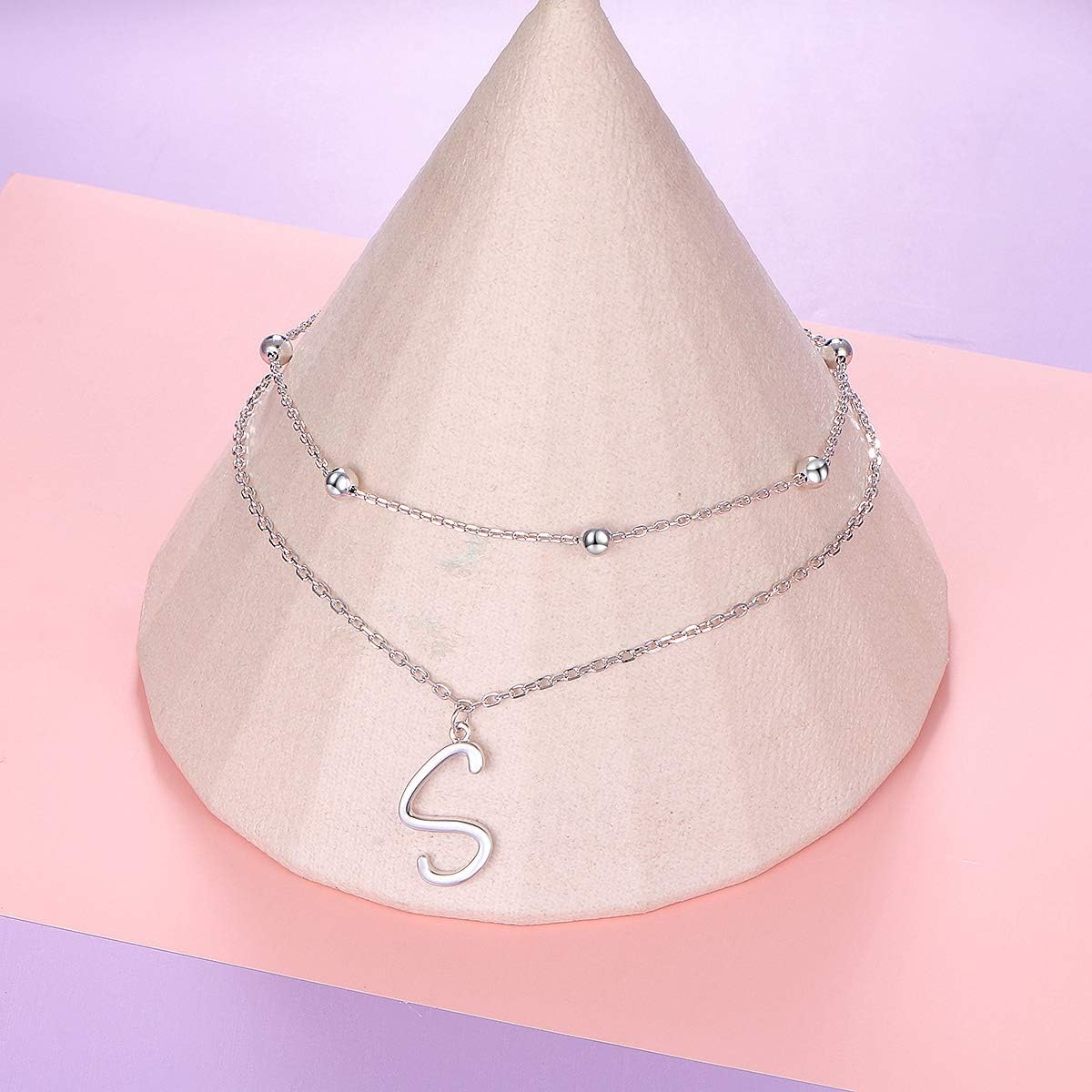 Initials Anklet for Women S925 Sterling Silver Adjustable Foot Ankle Bracelet with Letter