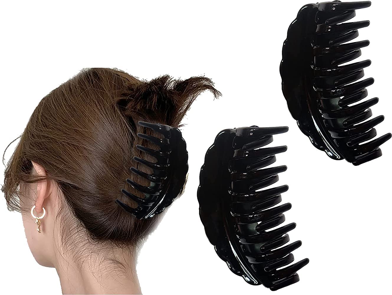 HKD SALES Big Claw Hair Clips for Women Thick Hair, 4.25 inch″ Jumbo Hair Clips Strong Hold Jaw Hair Clips Hair Catch Barrette Large Banana Clips Hair Styling Accessories Pack of 2 Black
