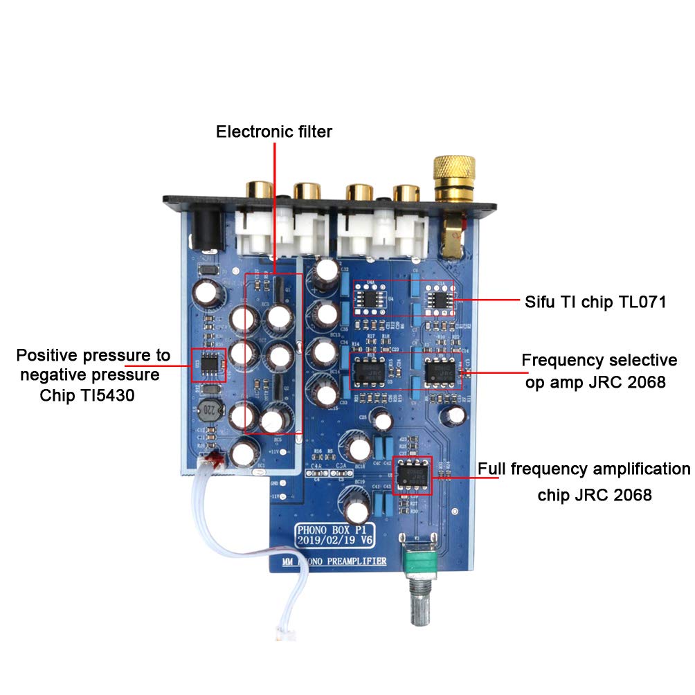 Dilvpoetry Phono Box MM Phono préampli pour Platine Vinyle préamplificateur Audio phonographe préampli Phono amplificateur Mini amp(Argent)