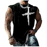 Mens Jesus Cross Print Tank Tops Faith Christian Retro Graphic Shirts Moisture Wicking Sleeveless Gym Workout Tops