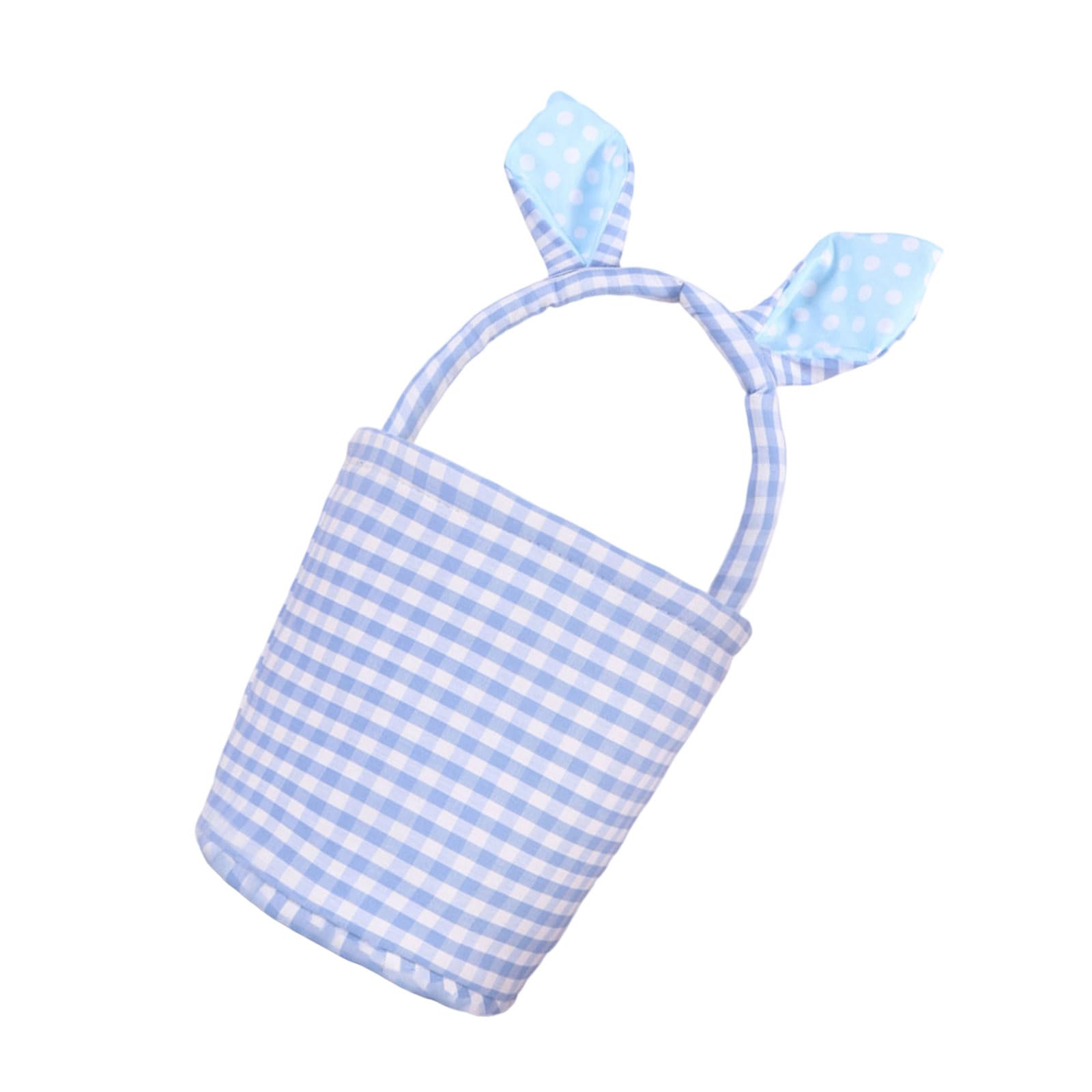 Unique Striped Easter Basket Large Capacity Folding Easter Egg Collecting Bunny Rabbit Ears Handle Spring Decoration Celebration Basket