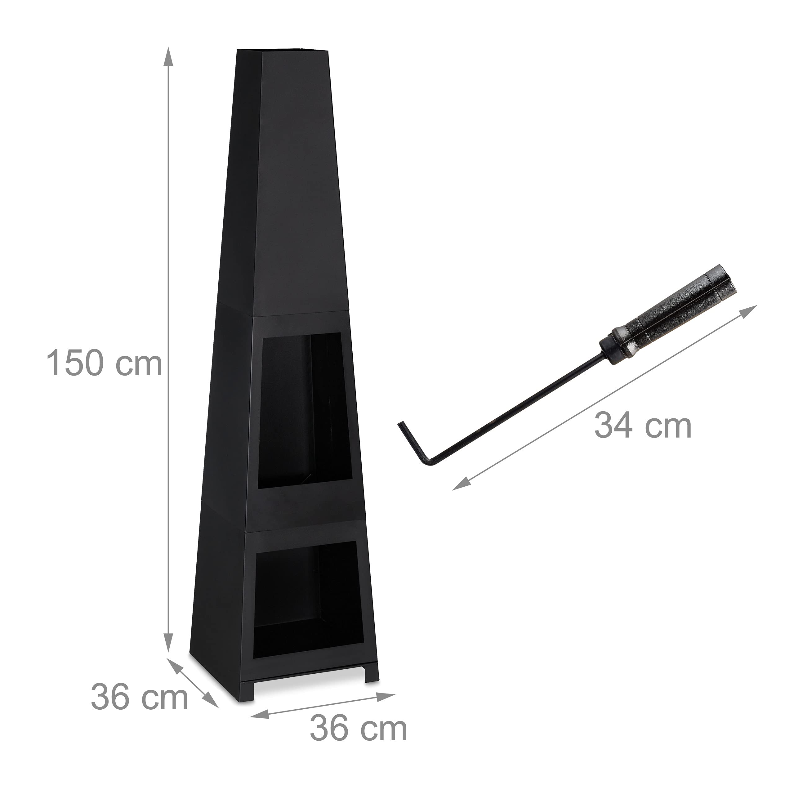 Stufa Da Esterno A Legna Relaxdays - Caminetto Giardino 120x45cm, Acciaio Nero, Con Attizzatoio