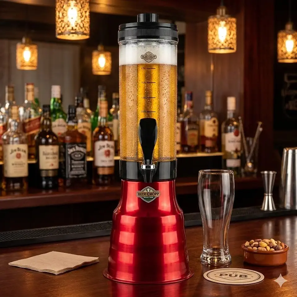 Torre Chopp 2 L Base Giratória Copo Removível 2 Refil Vermelha