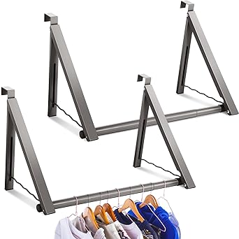 Soaoo 2 Pcs Over The Door Hanger Foldable Over The Door Rack Hangers for Clothes Towels Over The Door Clothes Hanging Rod Over The Door Drying Rack Over The Door Hanger Hooks for Bedroom, Washroom