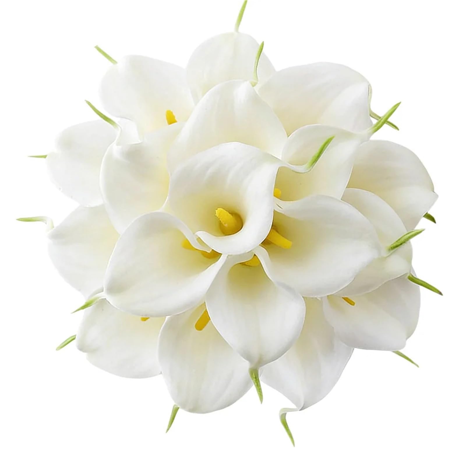 Fyxlen Artificial Flowers Artificial Calla Lily Bridal Bouquet Round Shape 30 Stems for Wedding Day Decoration White Faux Flower Arrangement