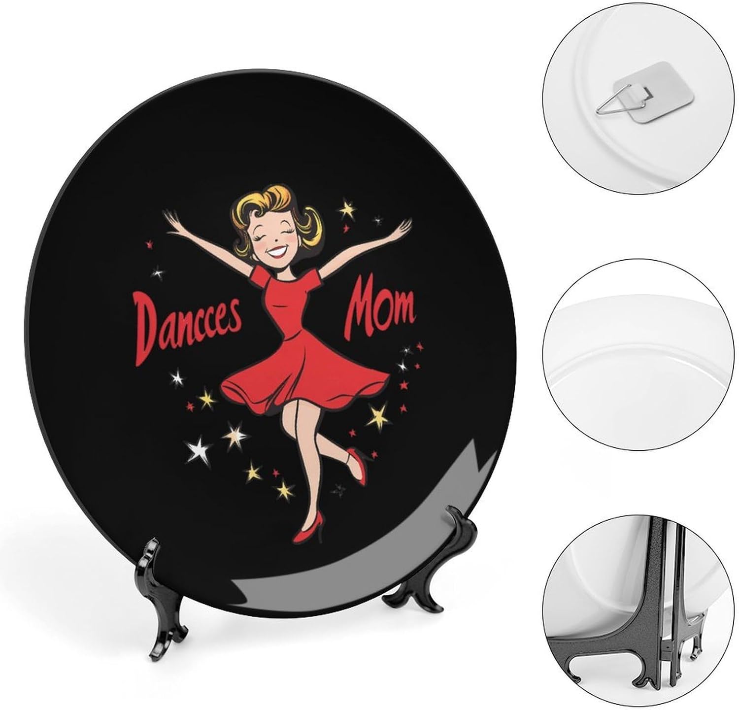 Dancing Mom Bone China Decorative Plate with Stand Home Dessert Plates Gift for Men Women 7inch