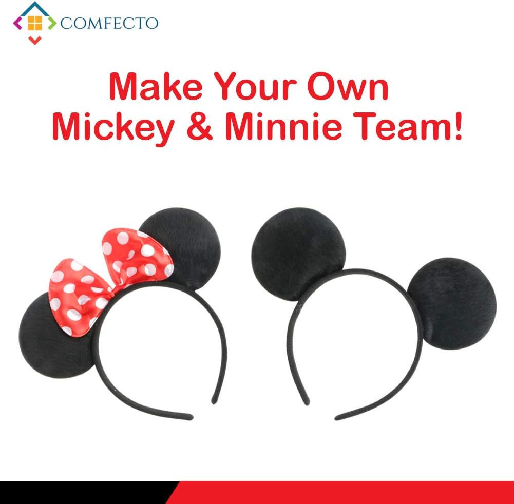 Comfecto 20 Pcs Set Mickey Minnie Headband Mouse Ears Pack for Boy Girl Birthday Party Celebration, Black Red Bow For Adults and Children Outfits