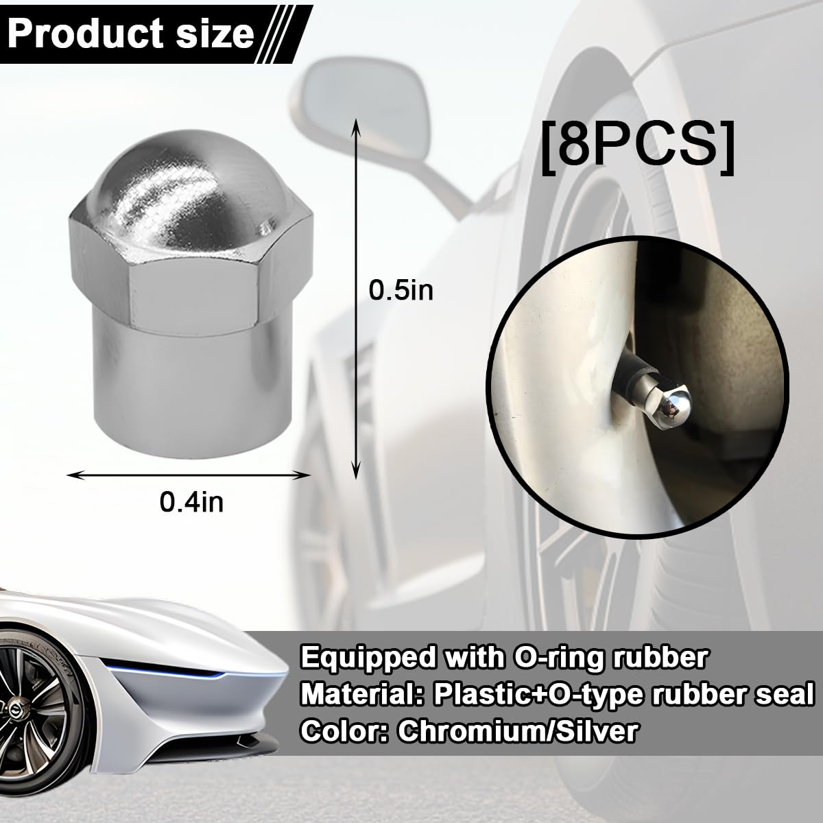 Car Tire Valve Stem Cap 8PCS Dust Proof Hexagonb Auto Wheel Tirm Tyre Cover with Rubber O Ring — view 2