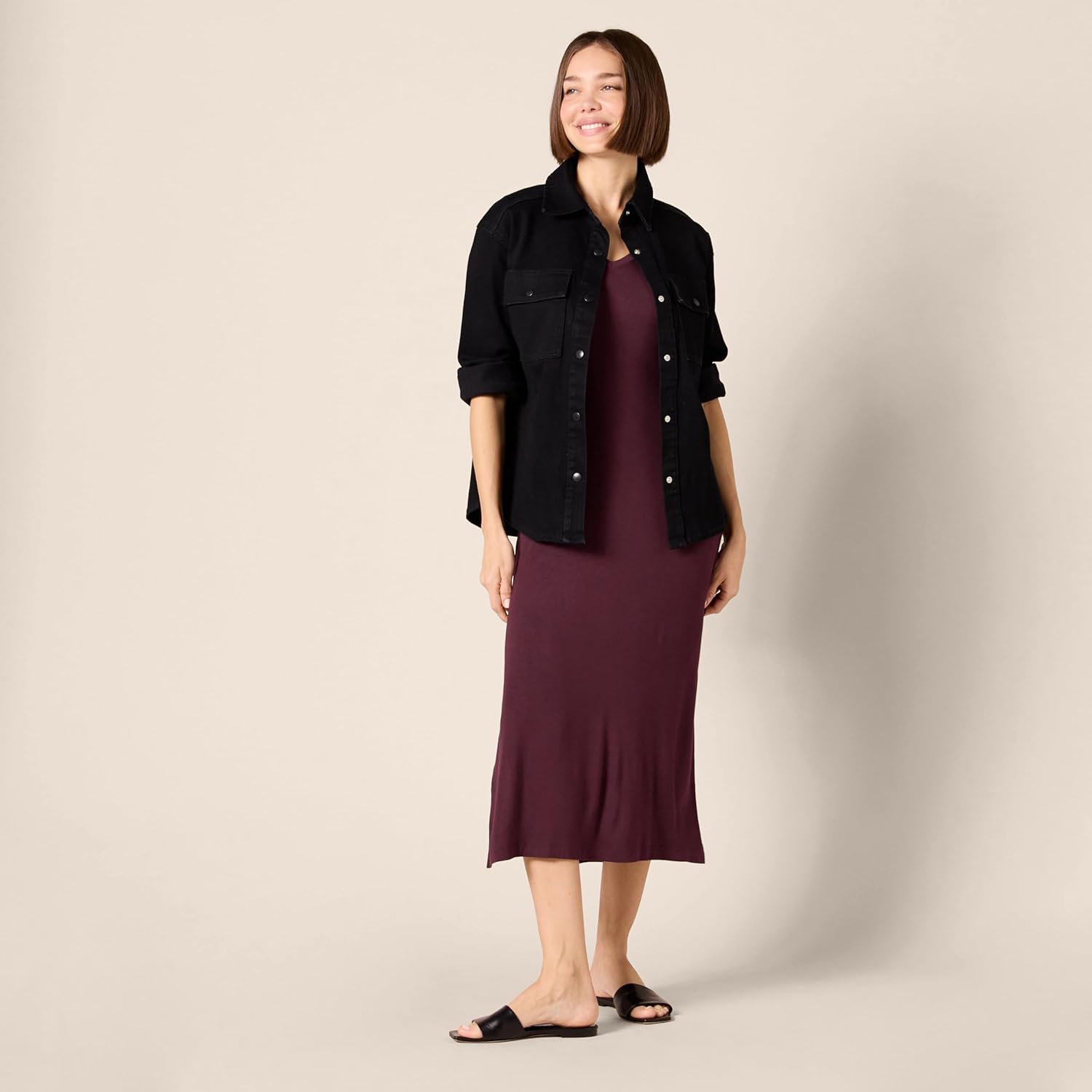 Amazon Essentials Women's Jersey V-Neck Short Sleeve Midi Length Dress - Image 5