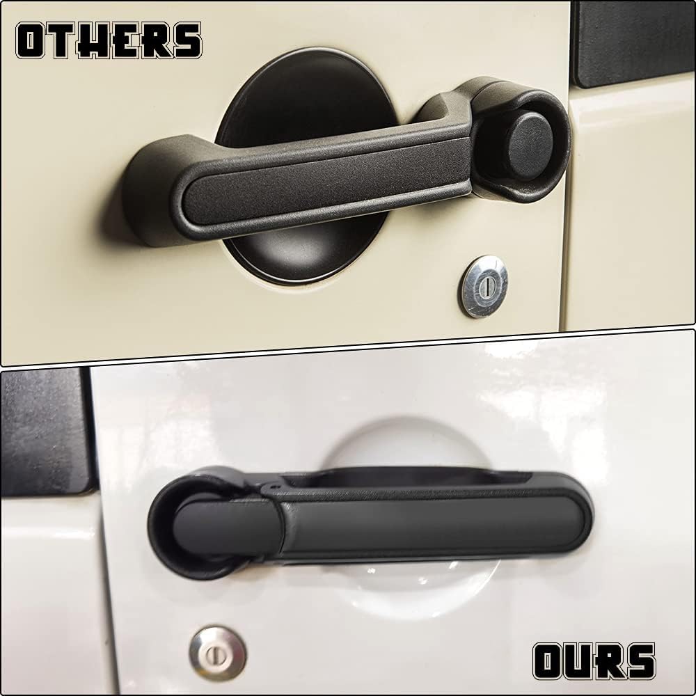 Door Handles Kit Compatible with 2007-2018 Jeep Wrangler JK JKU 4 Door No Pressing Button Release Exterior Handles (Black, 5PCS)