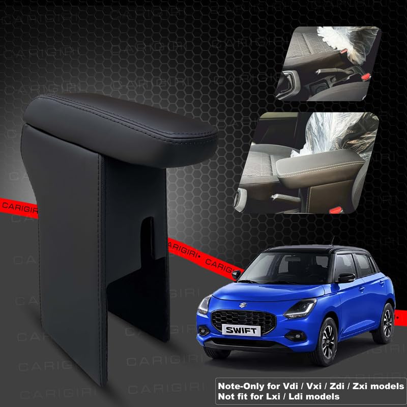 Image of Carigiri Premium Finish Car Armrest with Storage Box And High Density Moulded Foam For Maruti Suzuki Swift (Models-2024,2025)(ONLY FOR ZXI,ZDI /ZXI+ MODELS) (Black Seam,Nappa Leatherette)